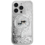 Karl Lagerfeld Liquid Glitter Karl and Choupette Heads Cover s MagSafe za iPhone 16 Pro - srebrna