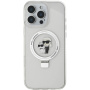 Karl Lagerfeld Ringstand Karl and Choupette Flip Cover i MagSafe za iPhone 16 Pro - prozirna