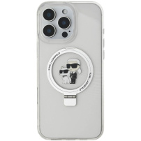 Karl Lagerfeld Ringstand Karl and Choupette Flip Cover i MagSafe za iPhone 16 Pro - prozirna