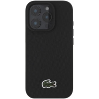 Lacoste Iconic Petit Pique Woven Logo Cover s MagSafe za iPhone 16 Pro - crna