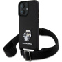 Karl Lagerfeld Metalna maska Saffiano Crossbody Karl and Choupette s podesivim remenom za iPhone 16 Plus - crna