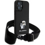 Karl Lagerfeld Metalna maska Saffiano Crossbody Karl and Choupette s podesivim remenom za iPhone 16 Plus - crna