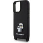 Karl Lagerfeld Metalna maska Saffiano Crossbody Karl and Choupette s podesivim remenom za iPhone 16 Plus - crna