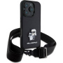 Karl Lagerfeld Metalna maska Saffiano Crossbody Karl and Choupette s podesivim remenom za iPhone 16 Pro Max - crna