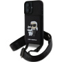 Karl Lagerfeld Saffiano Crossbody Karl and Choupette torbica s podesivim remenom za iPhone 16 - crna