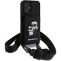 Karl Lagerfeld Saffiano Crossbody Karl and Choupette torbica s podesivim remenom za iPhone 16 - crna