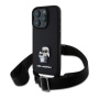 Karl Lagerfeld Metalna maska Saffiano Crossbody Karl and Choupette s podesivim remenom za iPhone 16 Pro Max - crna