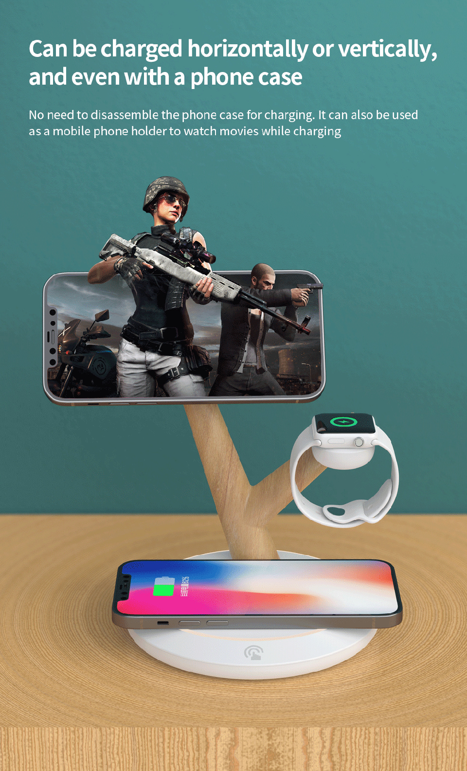 TH02 3-u-1 magnetsko bežično postolje za iPhone / Apple Watch / AirPods - 15W - bijelo