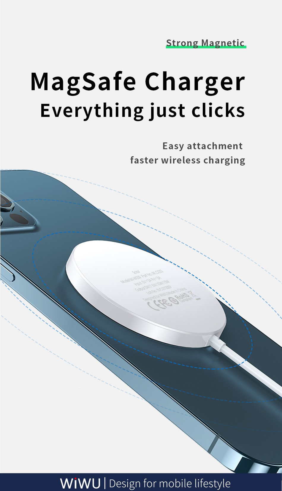 Wiwu W009 bežični MagSafe punjač za iPhone / AirPods - 15W - bijeli