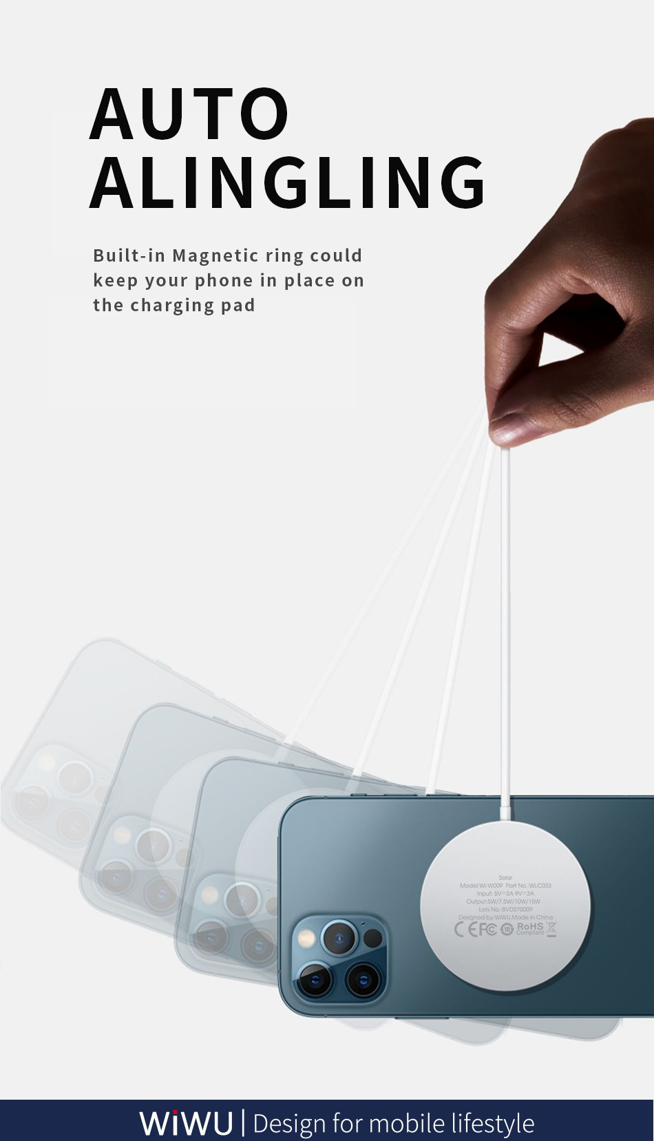 Wiwu W009 bežični MagSafe punjač za iPhone / AirPods - 15W - bijeli