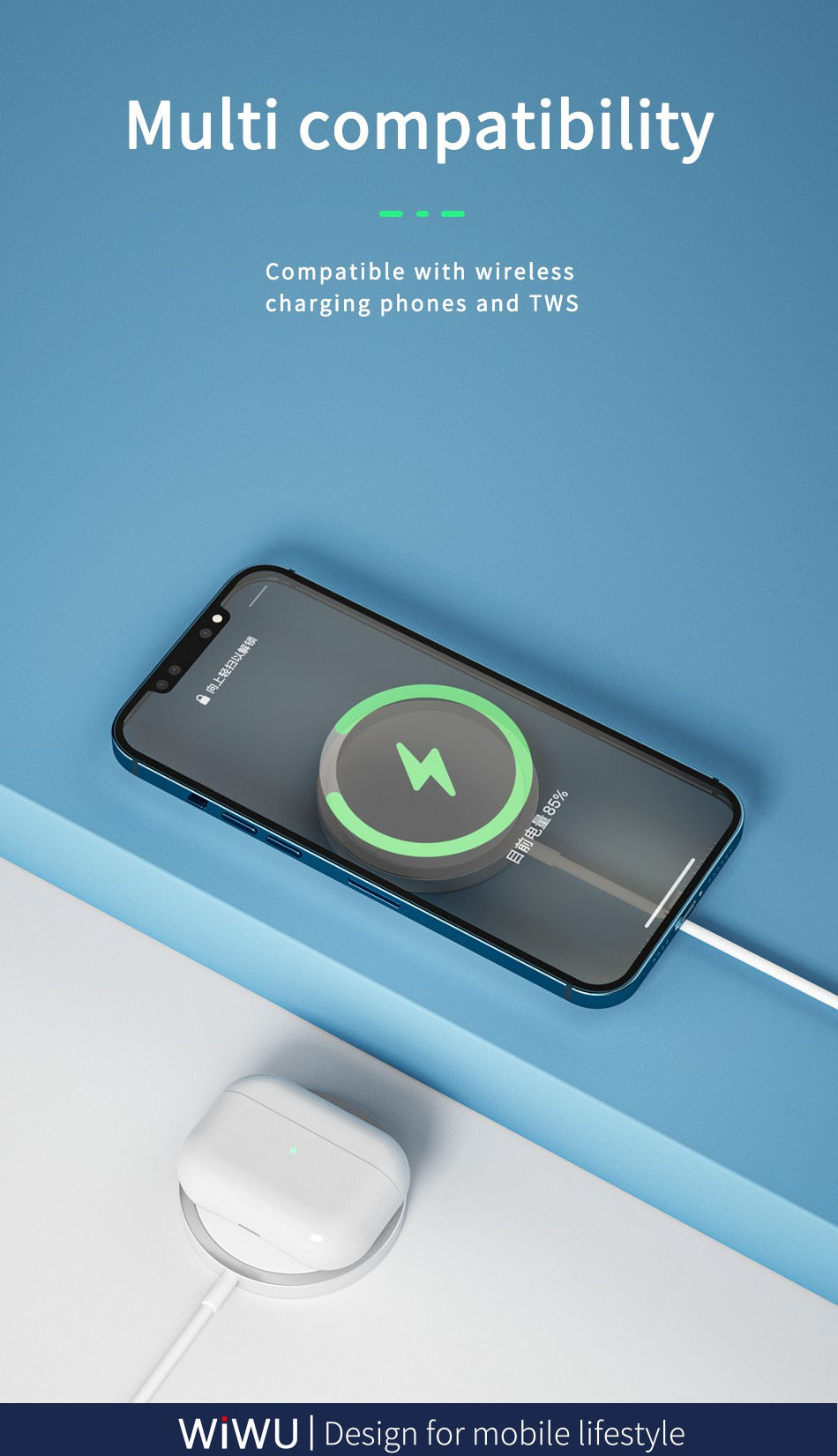 Wiwu W009 bežični MagSafe punjač za iPhone / AirPods - 15W - bijeli