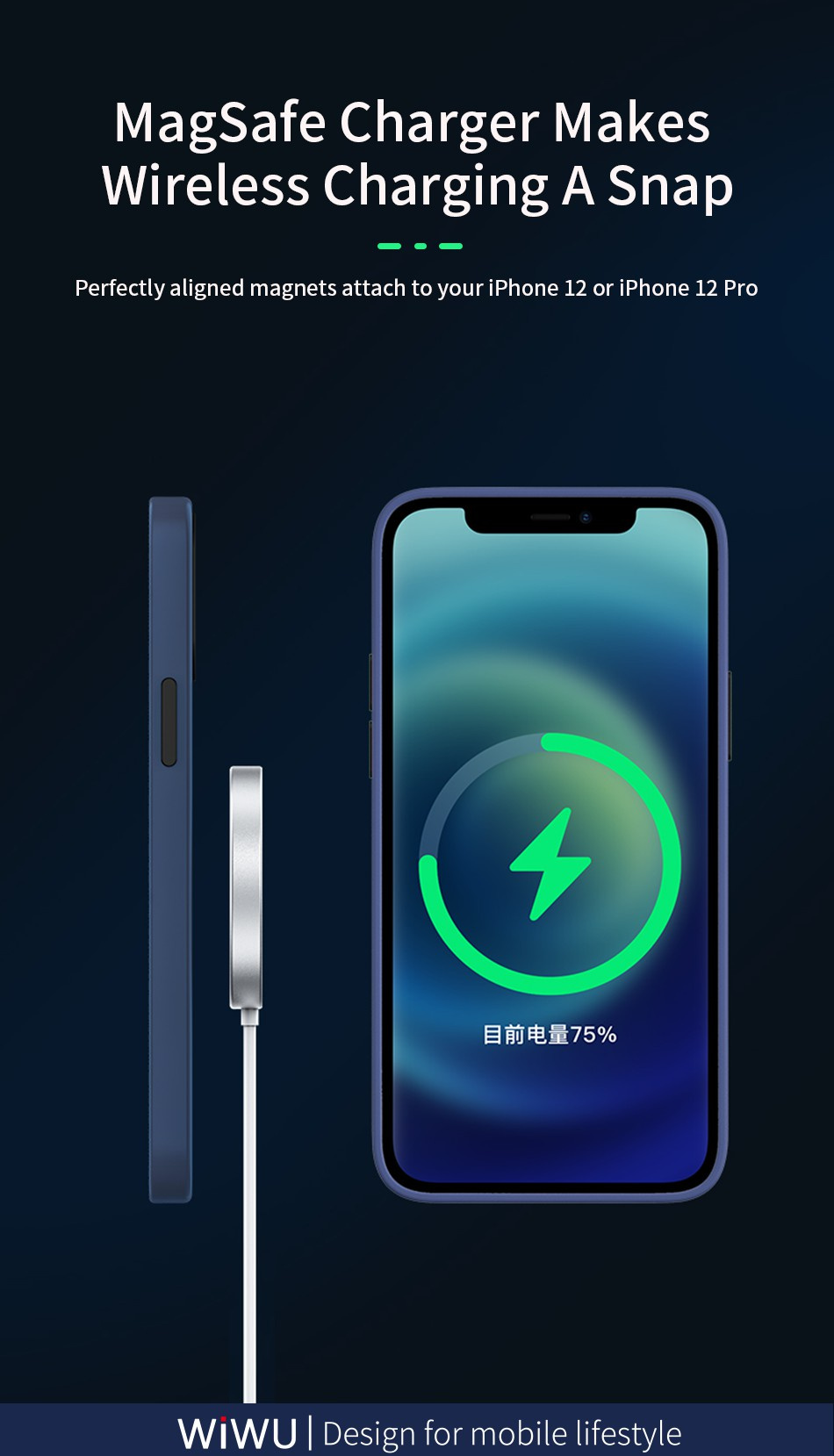 Wiwu W009 bežični MagSafe punjač za iPhone / AirPods - 15W - bijeli