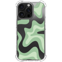 Maska s apstraktnim uzorkom valova i ojačanim uglovima za iPhone 16 Pro - zelena