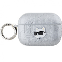 Karl Lagerfeld Embossed Choupette Head maska za AirPods Pro 2 (2022) - srebrna