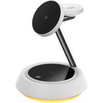 Wiwu W002 3-u-1 magnetski bežični stalak s pozadinskim osvjetljenjem za iPhone / Apple Watch / AirPods - 15W - bijeli
