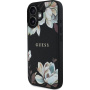 Guess Grained Magnolia Flower Pattern Case i MagSafe za iPhone 16 - crna
