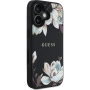 Guess Grained Magnolia Flower Pattern Case i MagSafe za iPhone 16 - crna