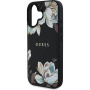 Guess Grained Magnolia Flower Pattern Case i MagSafe za iPhone 16 - crna