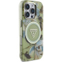 Guess IML Glitter Magnolia and Triangle Logo maska sa MagSafe za iPhone 16 Pro - zelena