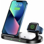 Swissten 2u1 bežični stalak za iPhone / AirPods s prostorom za punjač za Apple Watch - 15W - crni