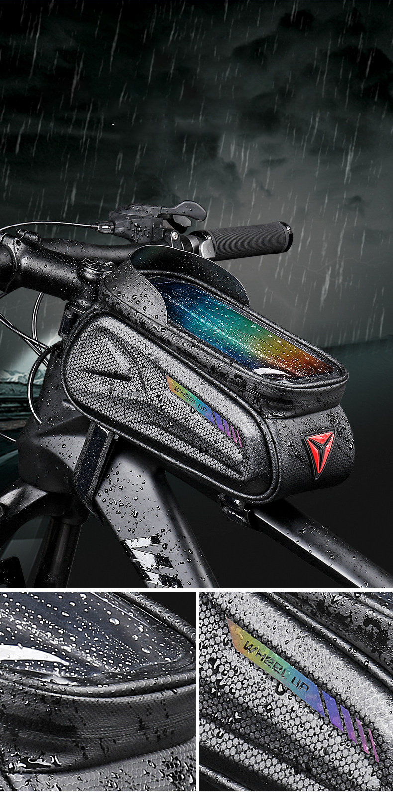 Wheel up Bike Bag vodootporna torba za bicikl s prostorom za iPhone - crna