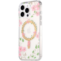 Sjajna prozirna maska sa cvjetnim uzorkom i MagSafe za iPhone 16 Pro - roza