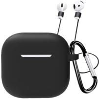 Silikonska futrola s karabinerom i vezicom protiv gubitka za AirPods 4 / 5 - crna