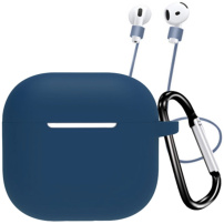 Silikonska maskica s karabinerom i vezicom protiv gubitka za AirPods 4 / 5 - tamnoplava