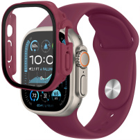 Silikonski remen s kućištem od kaljenog stakla za Apple Watch Ultra 49mm - bordo