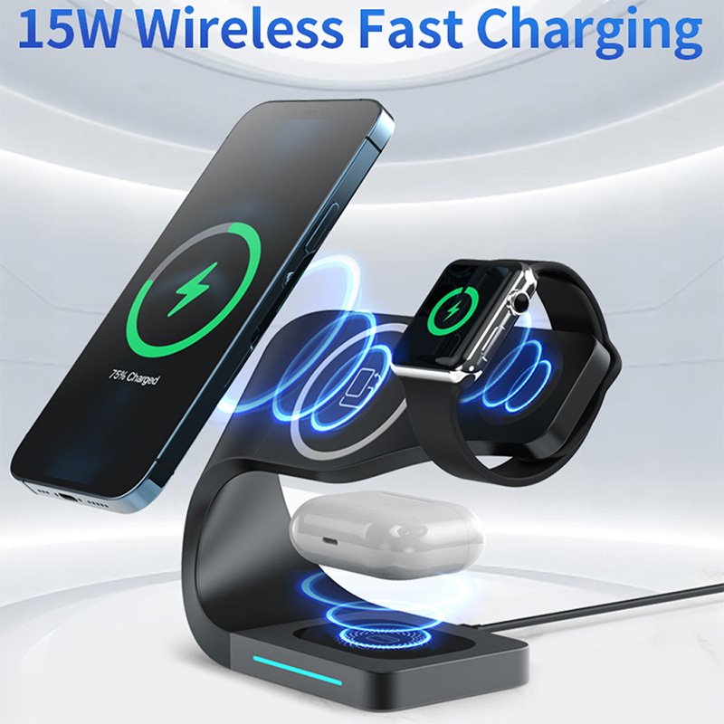 Appleking 4u1 magnetsko bežično postolje za iPhone / Apple Watch / AirPods - 15W - crno