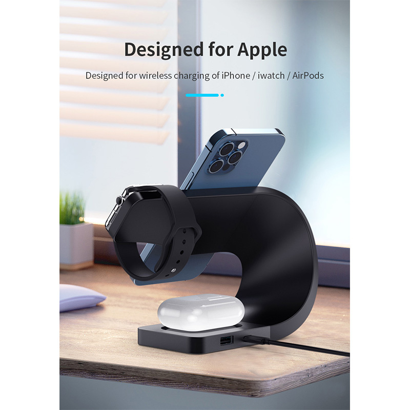 Appleking 4u1 magnetsko bežično postolje za iPhone / Apple Watch / AirPods - 15W - crno