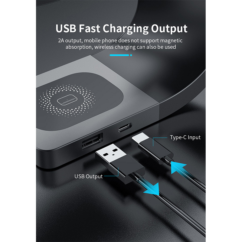 Appleking 4u1 magnetsko bežično postolje za iPhone / Apple Watch / AirPods - 15W - crno