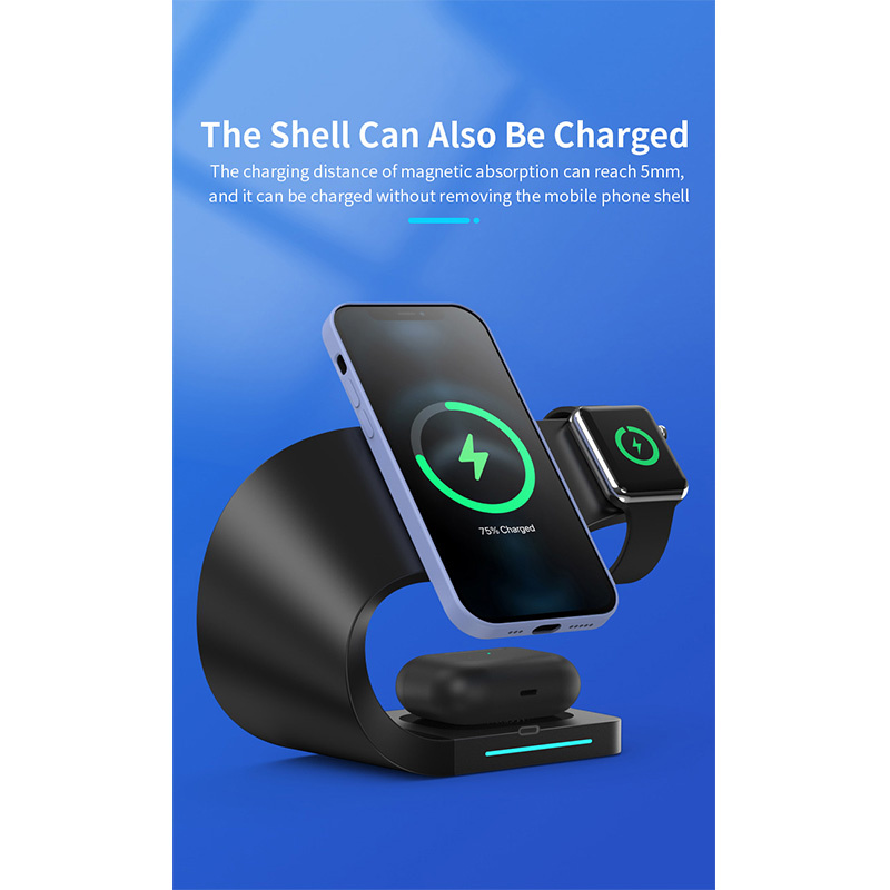 Appleking 4u1 magnetsko bežično postolje za iPhone / Apple Watch / AirPods - 15W - crno