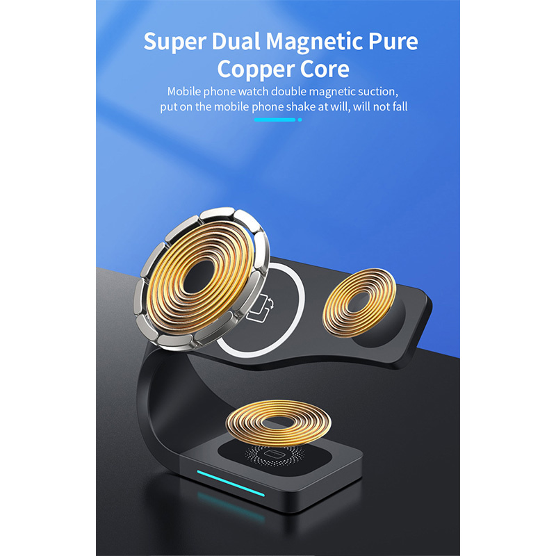 Appleking 4u1 magnetsko bežično postolje za iPhone / Apple Watch / AirPods - 15W - crno