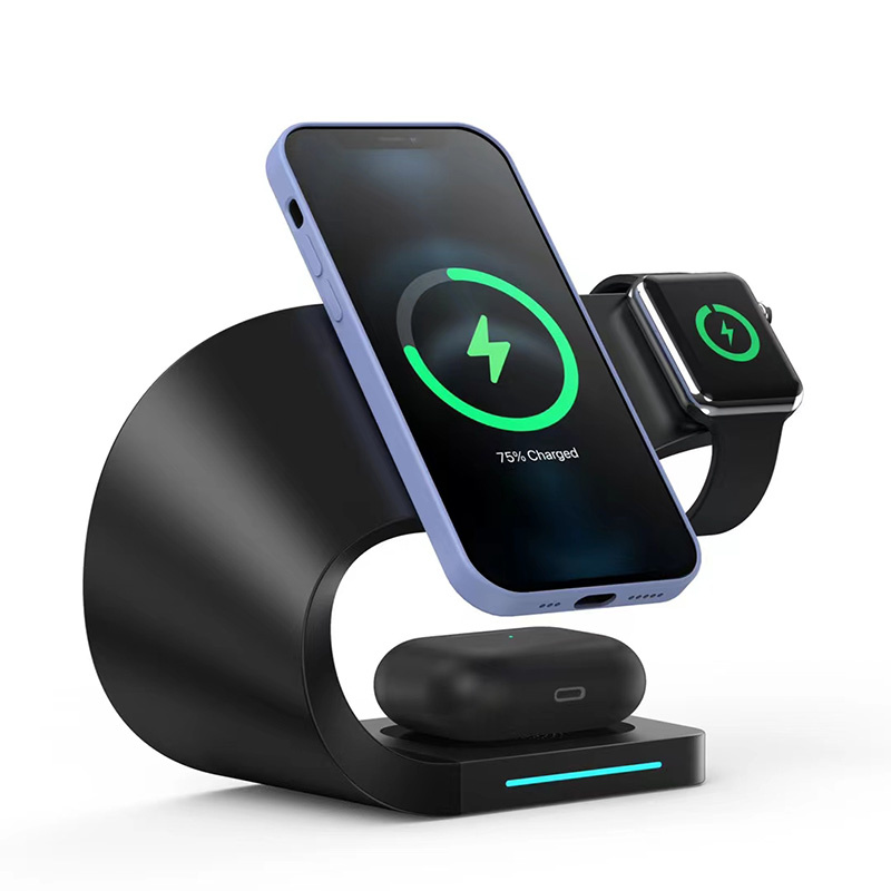 Appleking 4u1 magnetsko bežično postolje za iPhone / Apple Watch / AirPods - 15W - crno