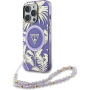 Guess IML Palm Trees Triangle Logo Pearl Strap maska s remenom i MagSafe za iPhone 16 Pro - ljubičasta