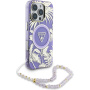 Guess IML Palm Trees Triangle Logo Pearl Strap maska s remenom i MagSafe za iPhone 16 Pro - ljubičasta