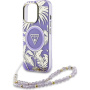 Guess IML Palm Trees Triangle Logo Pearl Strap maska s remenom i MagSafe za iPhone 16 Pro - ljubičasta