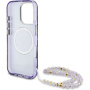 Guess IML Palm Trees Triangle Logo Pearl Strap maska s remenom i MagSafe za iPhone 16 Pro - ljubičasta