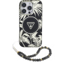 Guess IML Palm Trees Triangle Logo Pearl Strap maska s remenom i MagSafe za iPhone 16 Pro – crna