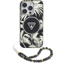 Guess IML Palm Trees Triangle Logo Pearl Strap maska s remenom i MagSafe za iPhone 16 Pro – crna