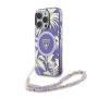 Guess IML Palm Trees Triangle Logo Pearl Strap maska s remenom i MagSafe za iPhone 16 Pro - ljubičasta