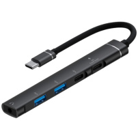 OTG-019X 5-u-1 hub - 3,5 mm jack / 2x USB-C / 2x USB-A na USB-C - tamno sivi