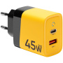 Tactical Microgrid GaN adapter za napajanje USB-A / USB-C 45W za iPhone / iPad / MacBook / iPod / AirPods - žuti