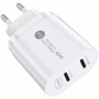 Adapter sa brzim punjenjem 40W i dualnim priključkom PD USB-C / QC USB-C za iPhone / iPad - bijeli