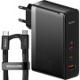 Baseus GaN5 Pro brzi punjač adapter set s 2x USB-C / USB-A priključka i USB-C na USB-C kabel - 140W - 1 m - crni