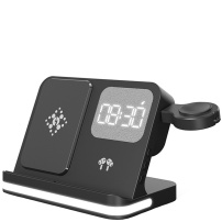 B-22 4u1 bežični stalak sa satom za iPhone / Apple Watch i Lightning priključkom za AirPods - 15W - crni