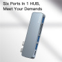 Yesido HB10 6u1 hub - utor za SD / TF karticu / USB-C / 3x USB-A na 2x USB-C za MacBook - sivi