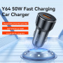 Yesido Y64 auto punjač s USB-C / USB-A priključcima - 50W - crni