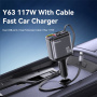 Yesido Y63 set auto punjača s USB-C / USB-A priključcima i uvlačivim Lightning i USB-C kabelom - 117W - 0,7 m - siva